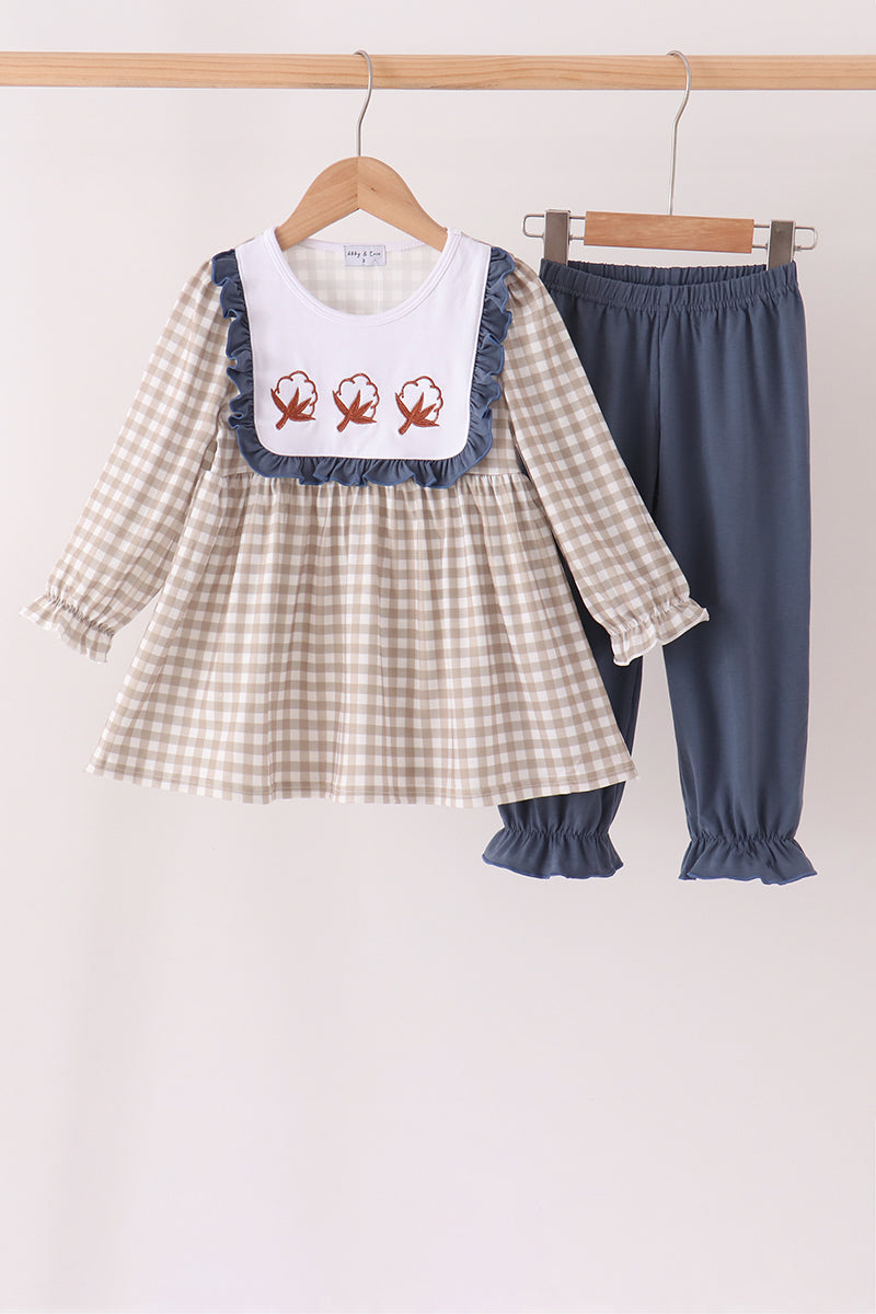 Cotton Gingham Ruffle Pants Set