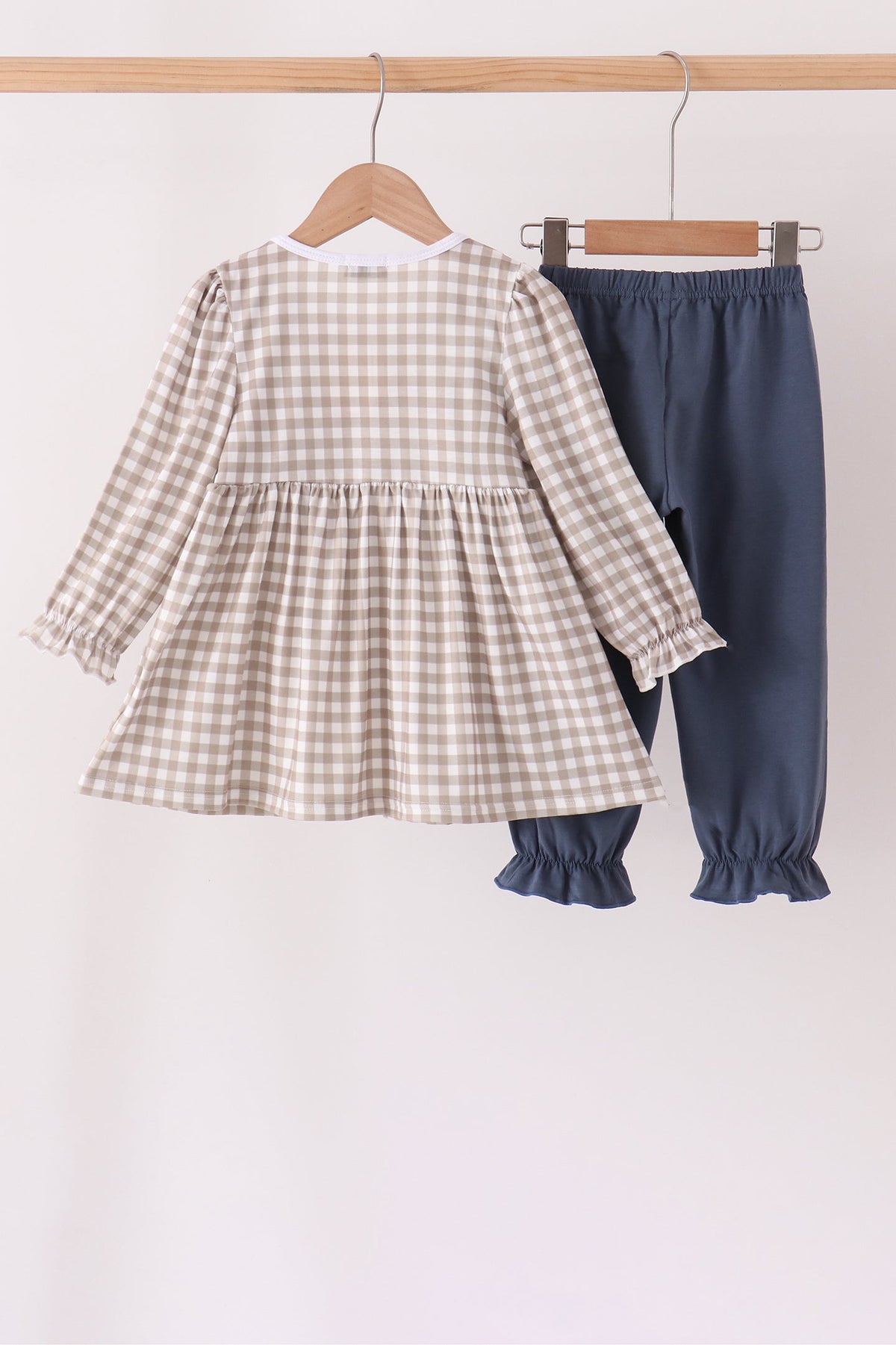Cotton Gingham Ruffle Pants Set