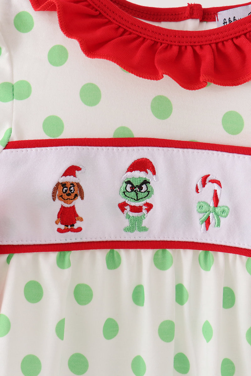 Green Dot Grinch Ruffle Romper