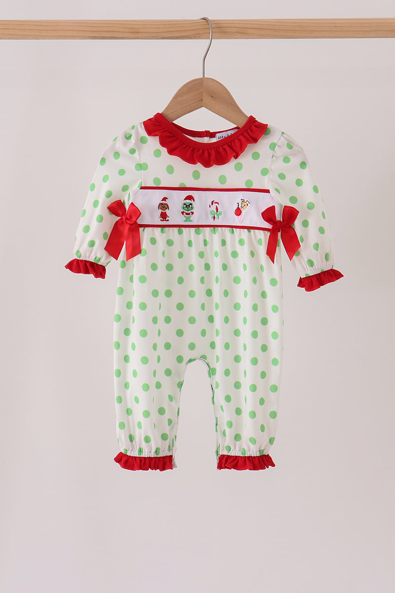 Green Dot Grinch Ruffle Romper