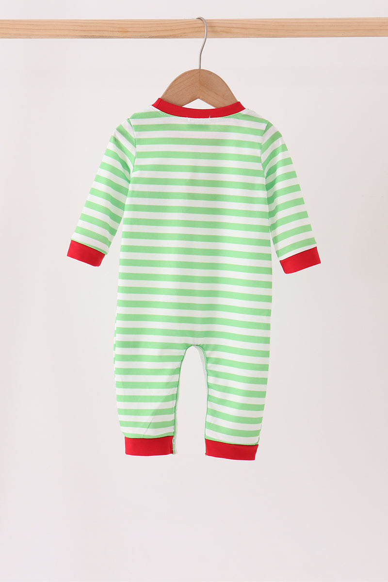 Green Grinch Stripe Romper