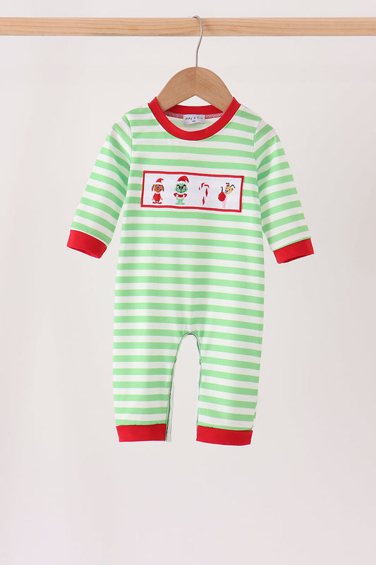 Green Grinch Stripe Romper