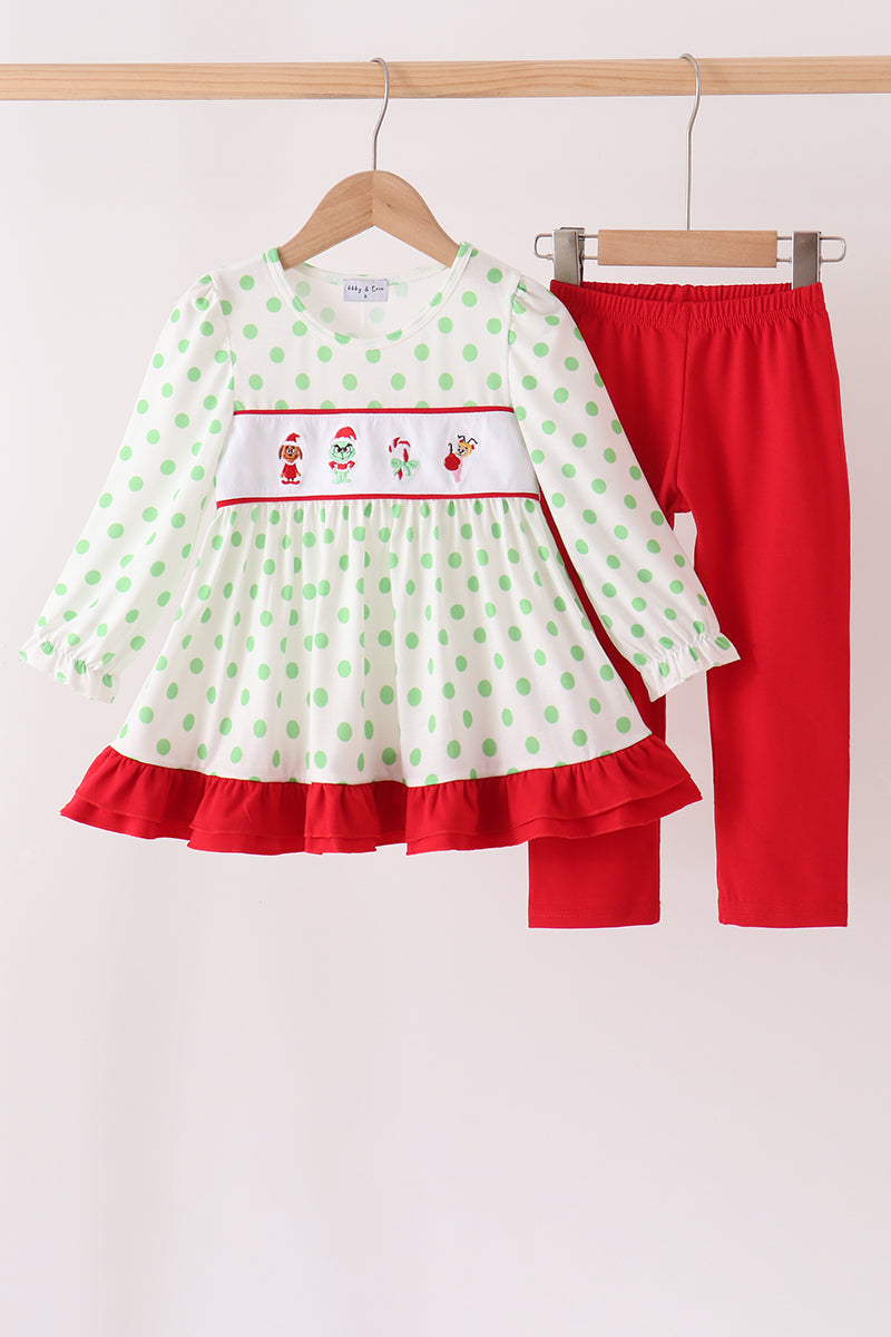 Green Dot Grinch Ruffle Pants Set
