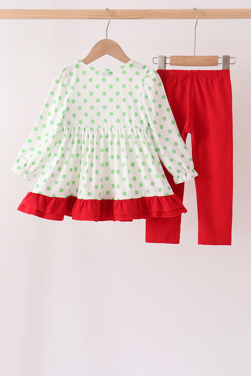 Green Dot Grinch Ruffle Pants Set