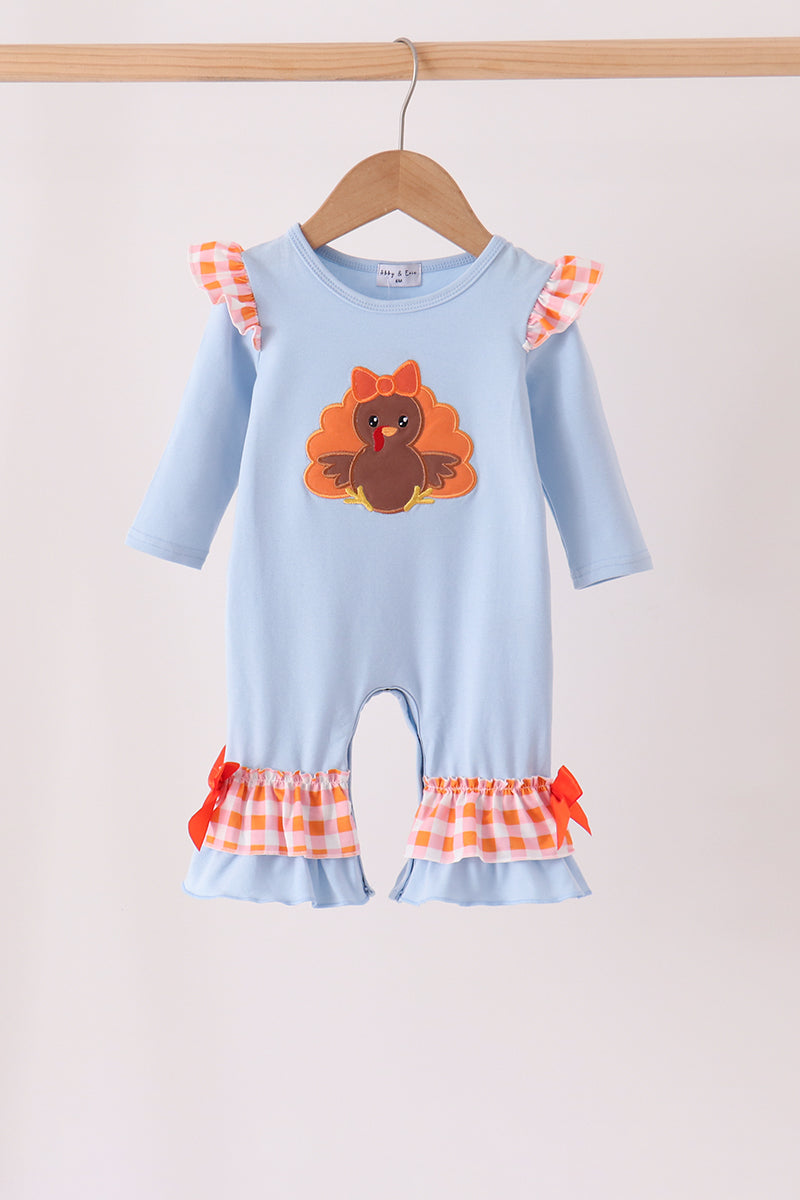 Blue Turkey Ruffle Romper