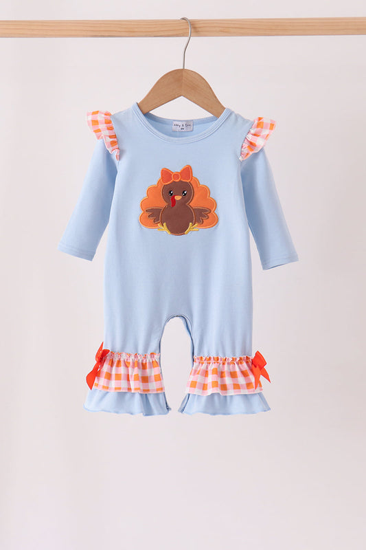 Blue Turkey Ruffle Romper