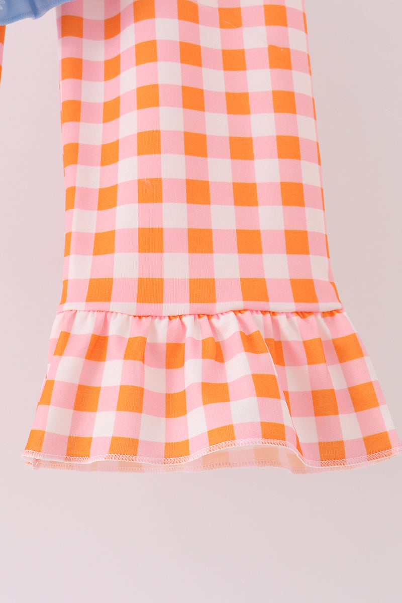 Blue Turkey Gingham Ruffle Pants Set
