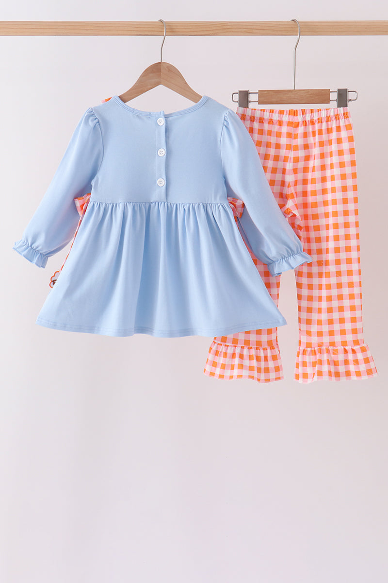 Blue Turkey Gingham Ruffle Pants Set