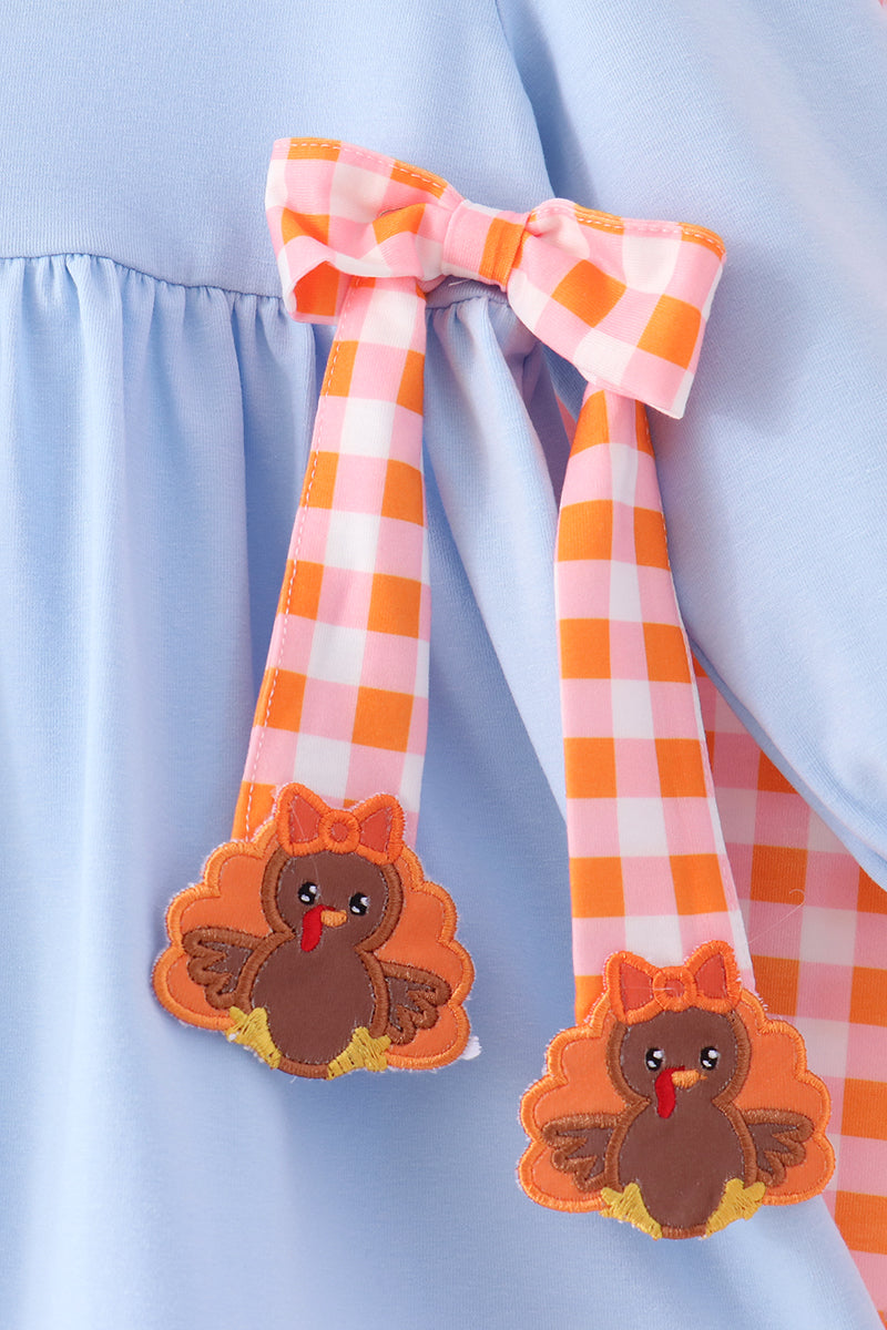 Blue Turkey Gingham Ruffle Pants Set