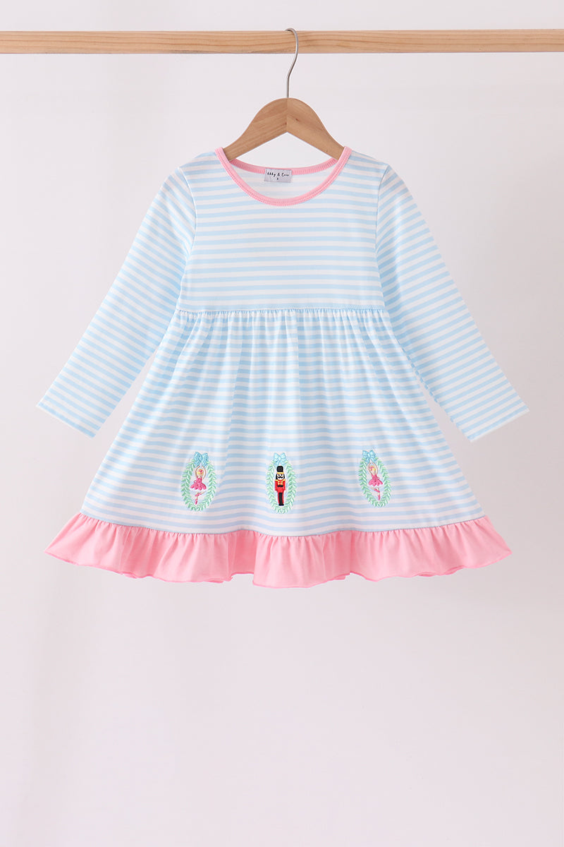 Blue Stripe Nutcracker Ruffle Dress