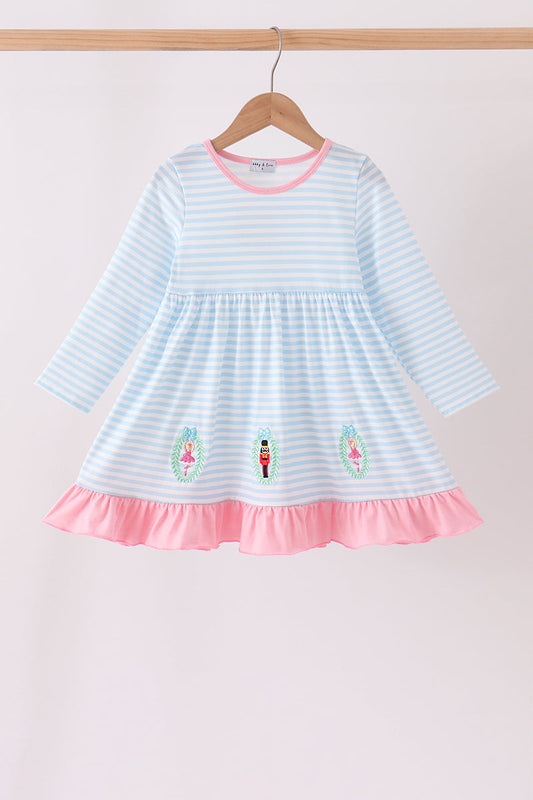 Blue Stripe Nutcracker Ruffle Dress