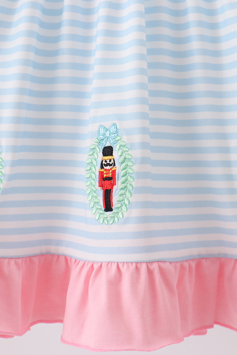 Blue Stripe Nutcracker Ruffle Dress