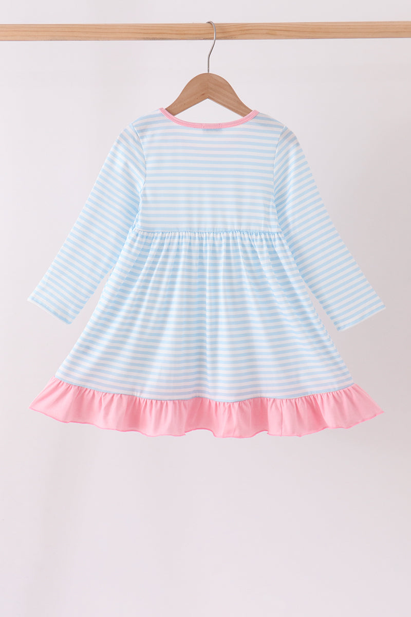 Blue Stripe Nutcracker Ruffle Dress