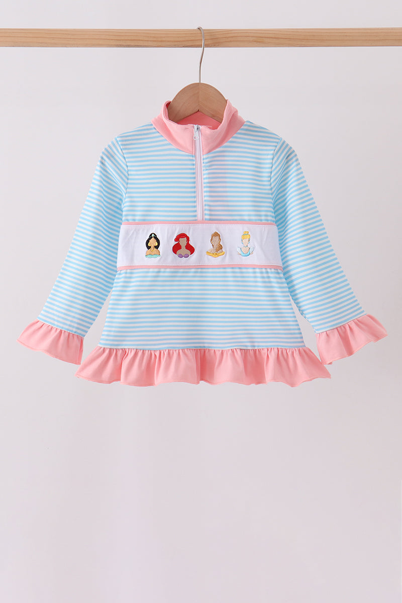 Blue Stripe Princess Ruffle Pullover