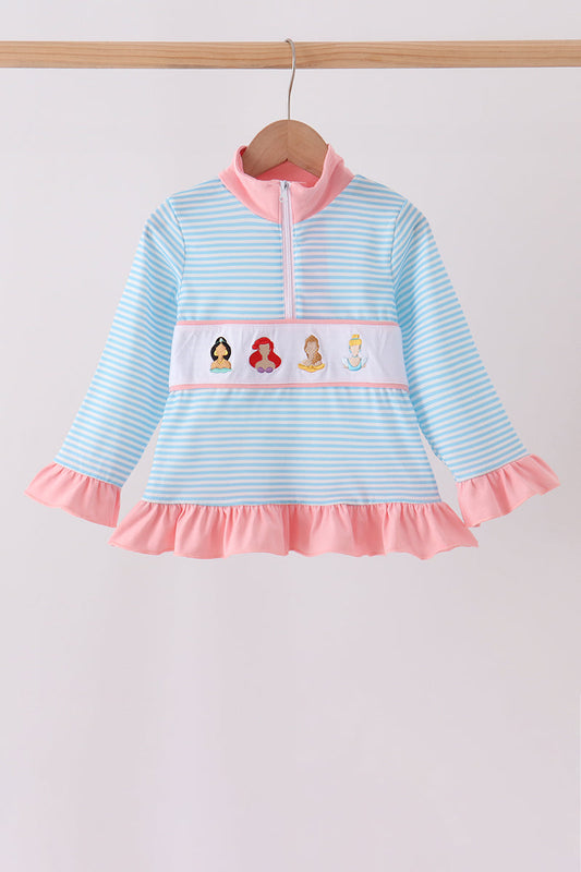 Blue Stripe Princess Ruffle Pullover