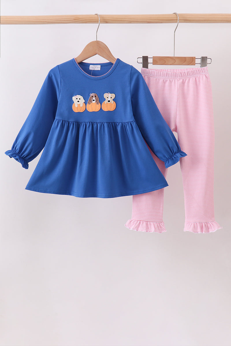 Puppy Pumpkin Embroidery Pants Set