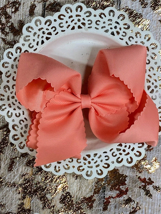 Oversize Scalloped Bows - Alligator Clip - 5.5": Coral