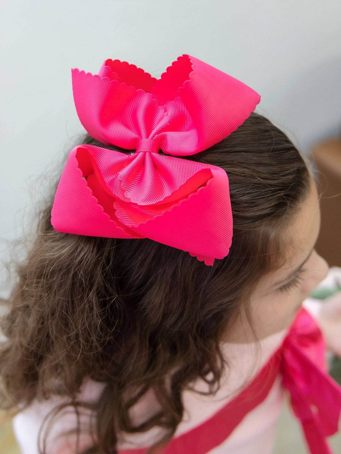 5.5" Oversize Scalloped Hair Bow | Clip or Headband: Orange / Clip