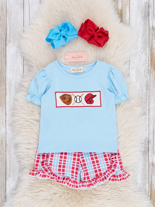 Smocked Baseball Season Ruffle Outfit
