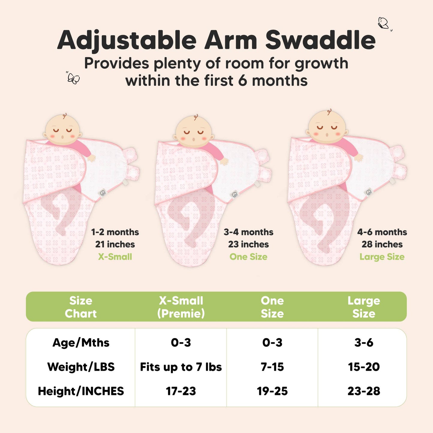 3pk Soothe Baby Swaddles 0-3 Months, Sleep Sack for Newborns: Blossom / OS 0-3M
