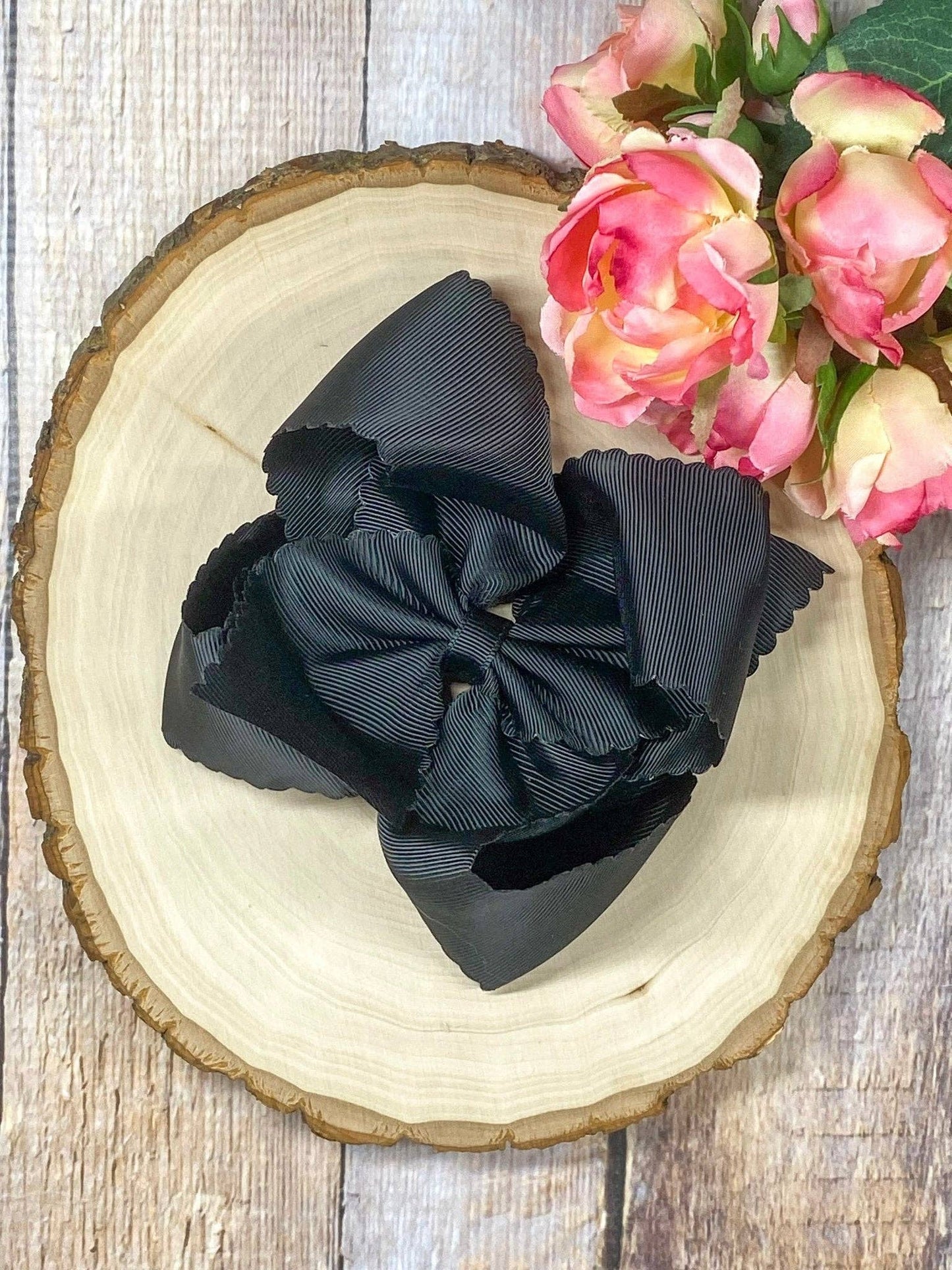 5.5" Oversize Scalloped Hair Bow | Clip or Headband: Orange / Clip