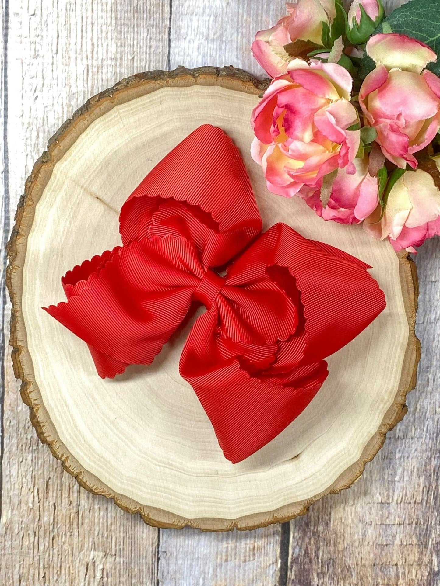 5.5" Oversize Scalloped Hair Bow | Clip or Headband: Orange / Clip