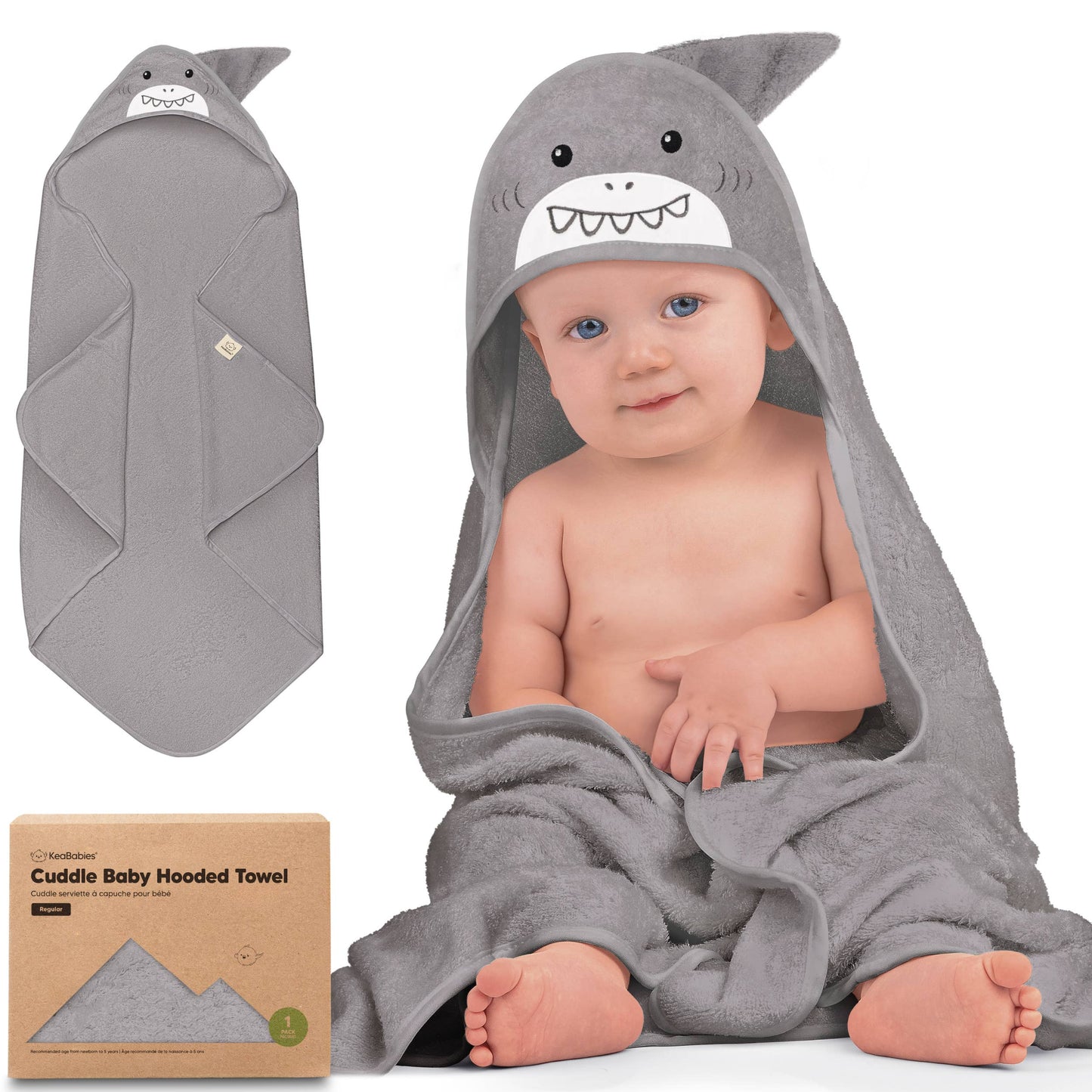 KeaBabies Cuddle Baby Hooded Towel: Shark