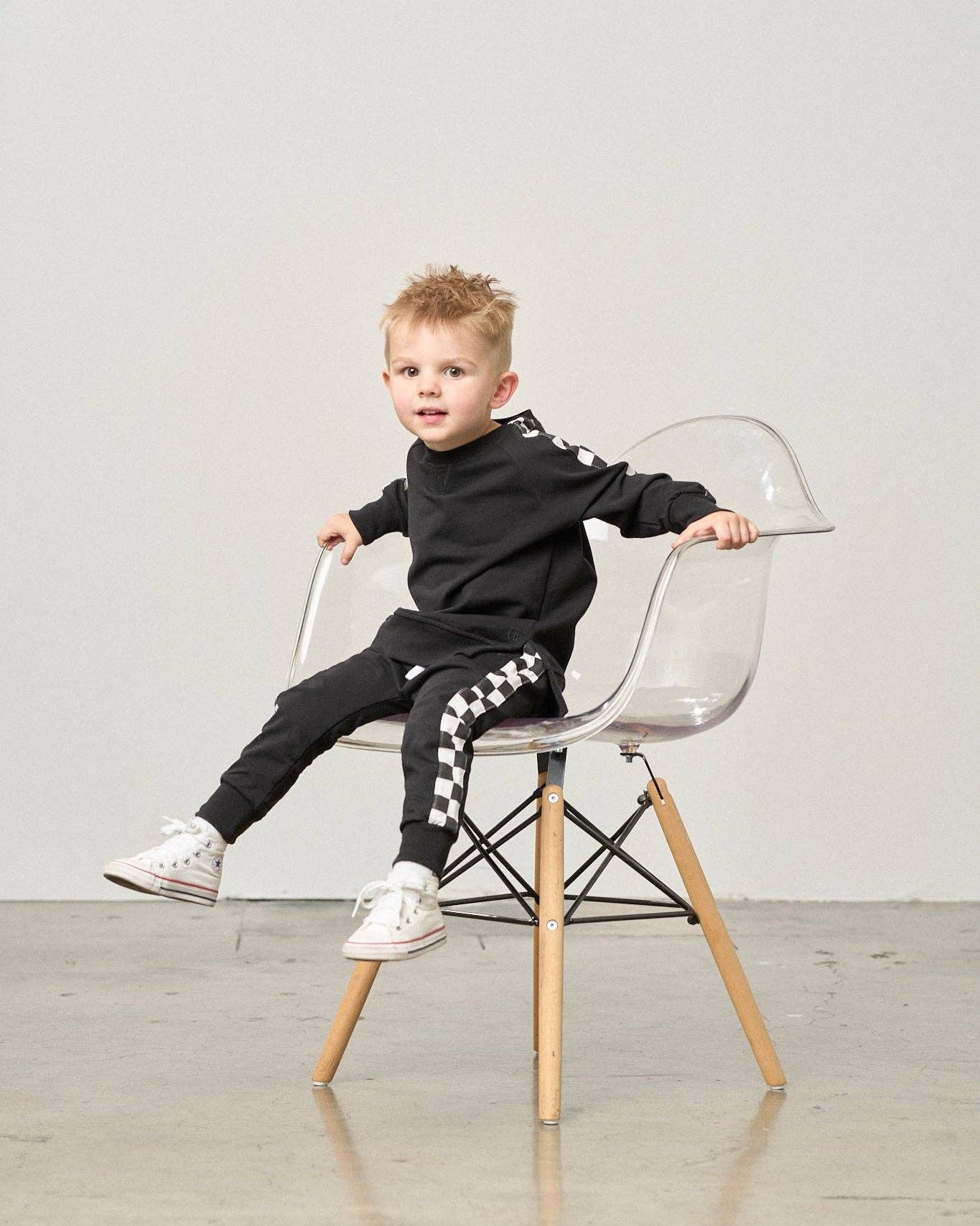 Side Checkered Jogger - Black