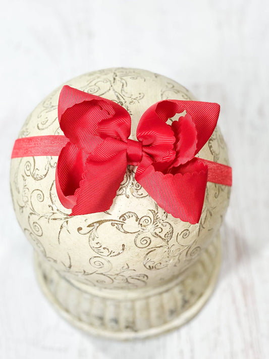 Classic Scalloped Bow - Headband - 4.5": Red