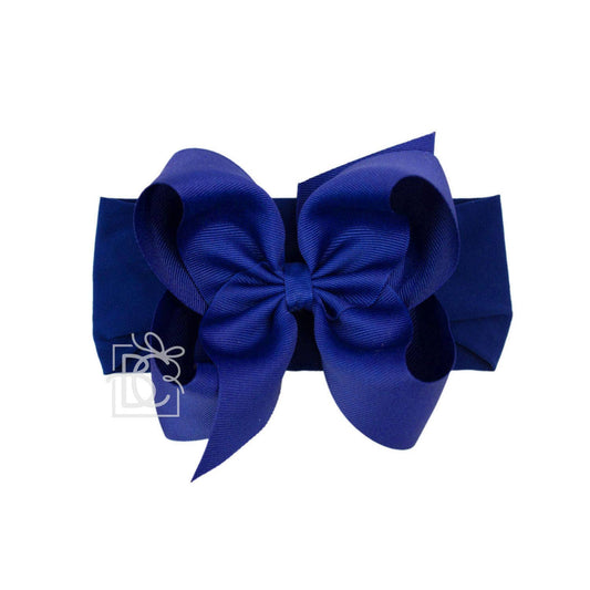WIDE PANTYHOSE HEADBAND W/CLASSIC GROSGRAIN BOW: ROYAL BLUE / 3+ Months / 5.5" Huge