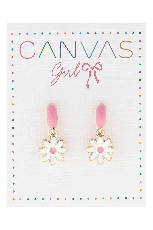 Scarlett Daisy Enamel Mini Huggie Hoop Earrings in Pink