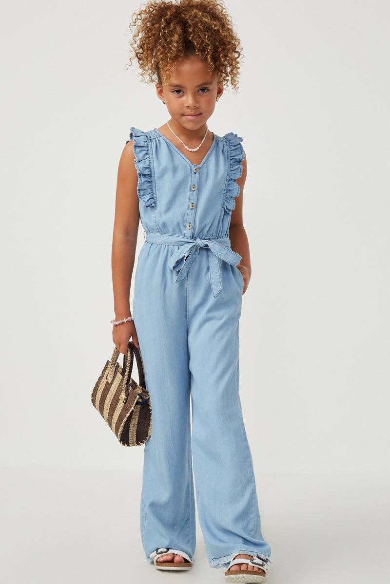 Girls Tencel Buttoned Ruffle Tank Wideleg Jumpsuit - 4 Pack: Light Denim / Pack