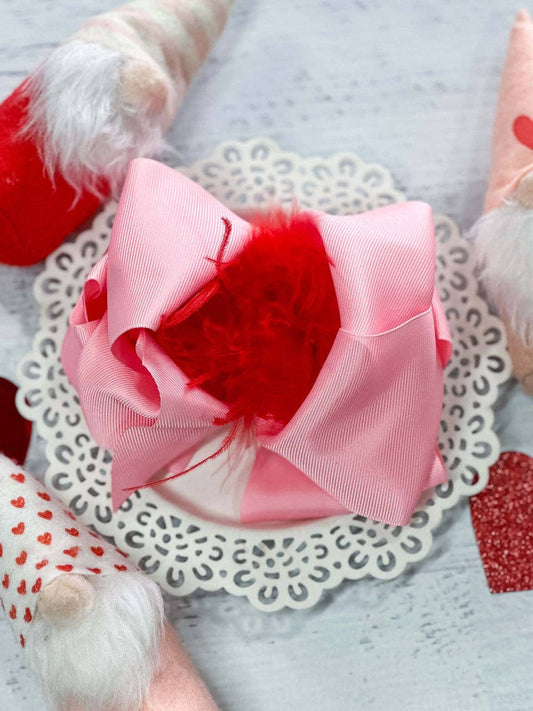Texas Size Pink & Red Feather Puff Hair Bow
