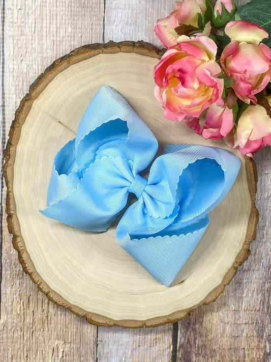Oversize Scalloped Bows - Alligator Clip - 5.5": Sky Blue