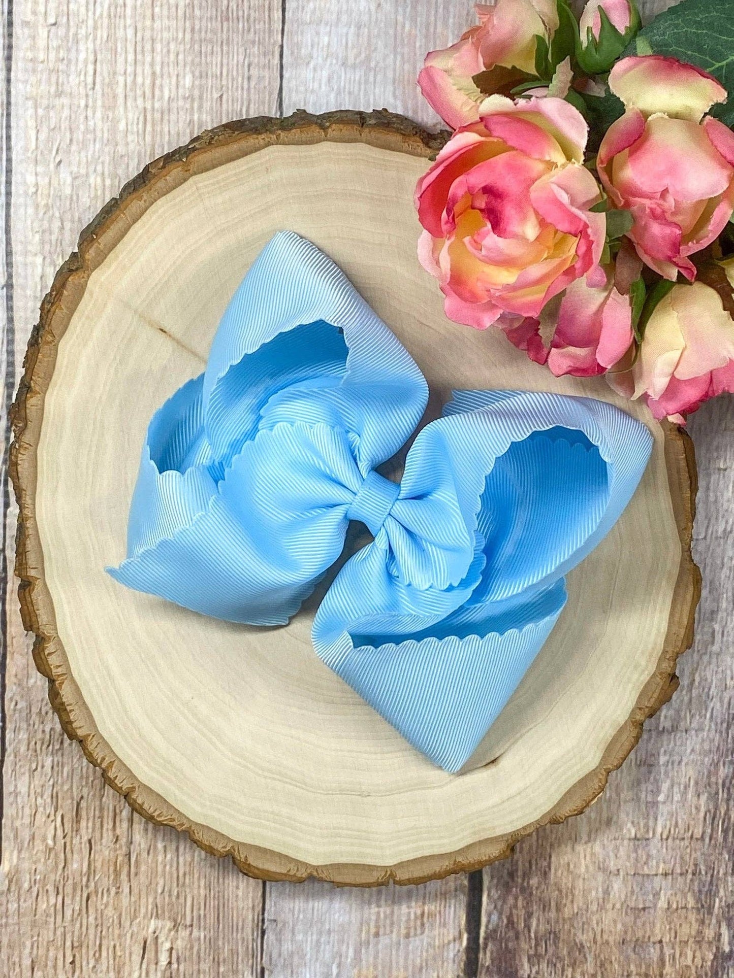 5.5" Oversize Scalloped Hair Bow | Clip or Headband: Orange / Clip