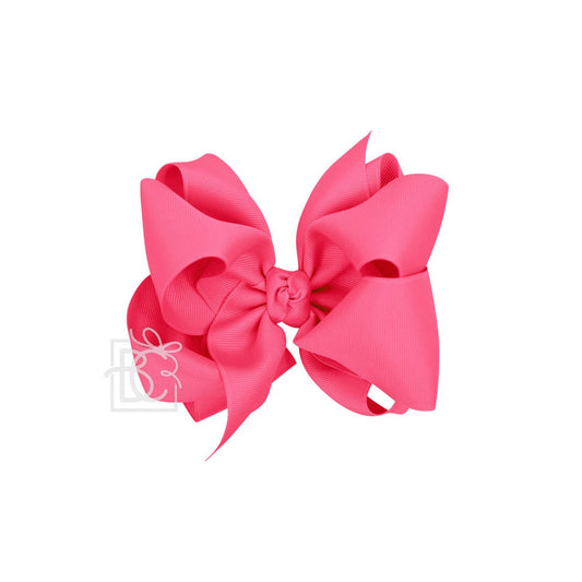 MULTI-LOOP GROSGRAIN BOW ON CLIP: 5.5" Huge - 2.25" Ribbon on Alligator Clip / NEON PINK