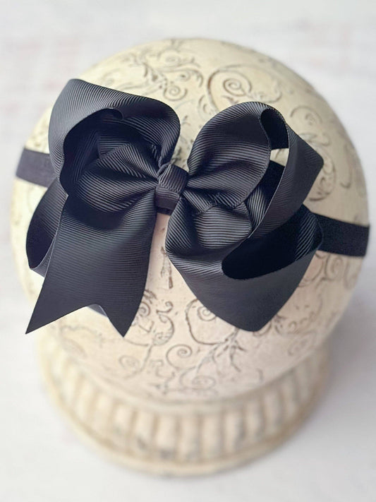 Classic Grosgrain Hair Bow - Satin Headband - 4.5": Black