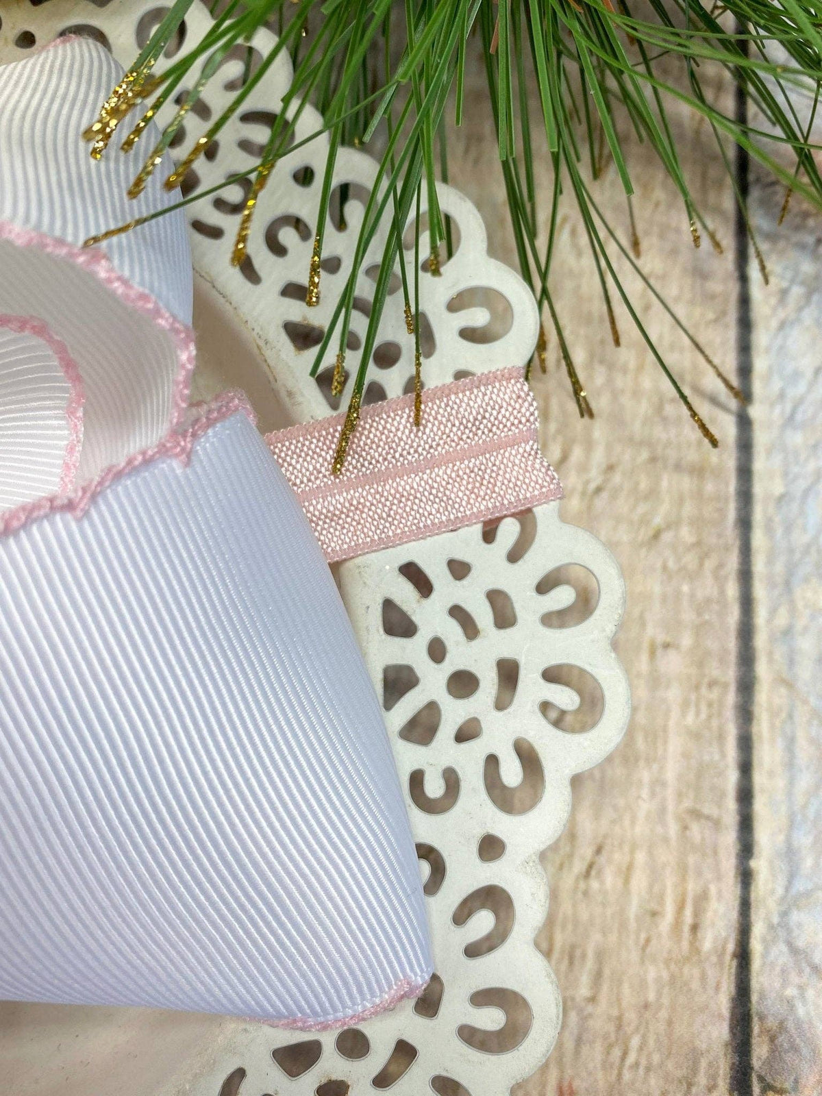 Pink Christmas Tree Embroidered Hair Bow | Clip or Headband: Clip