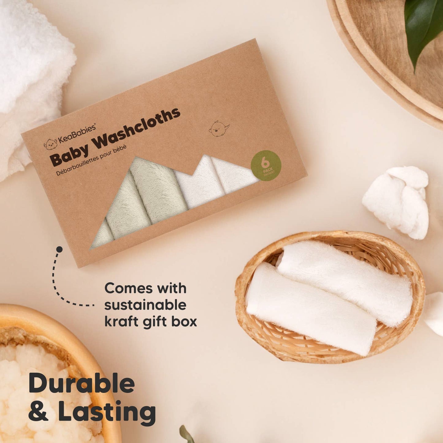 6-Pack Baby Wash Cloths: White/Stone