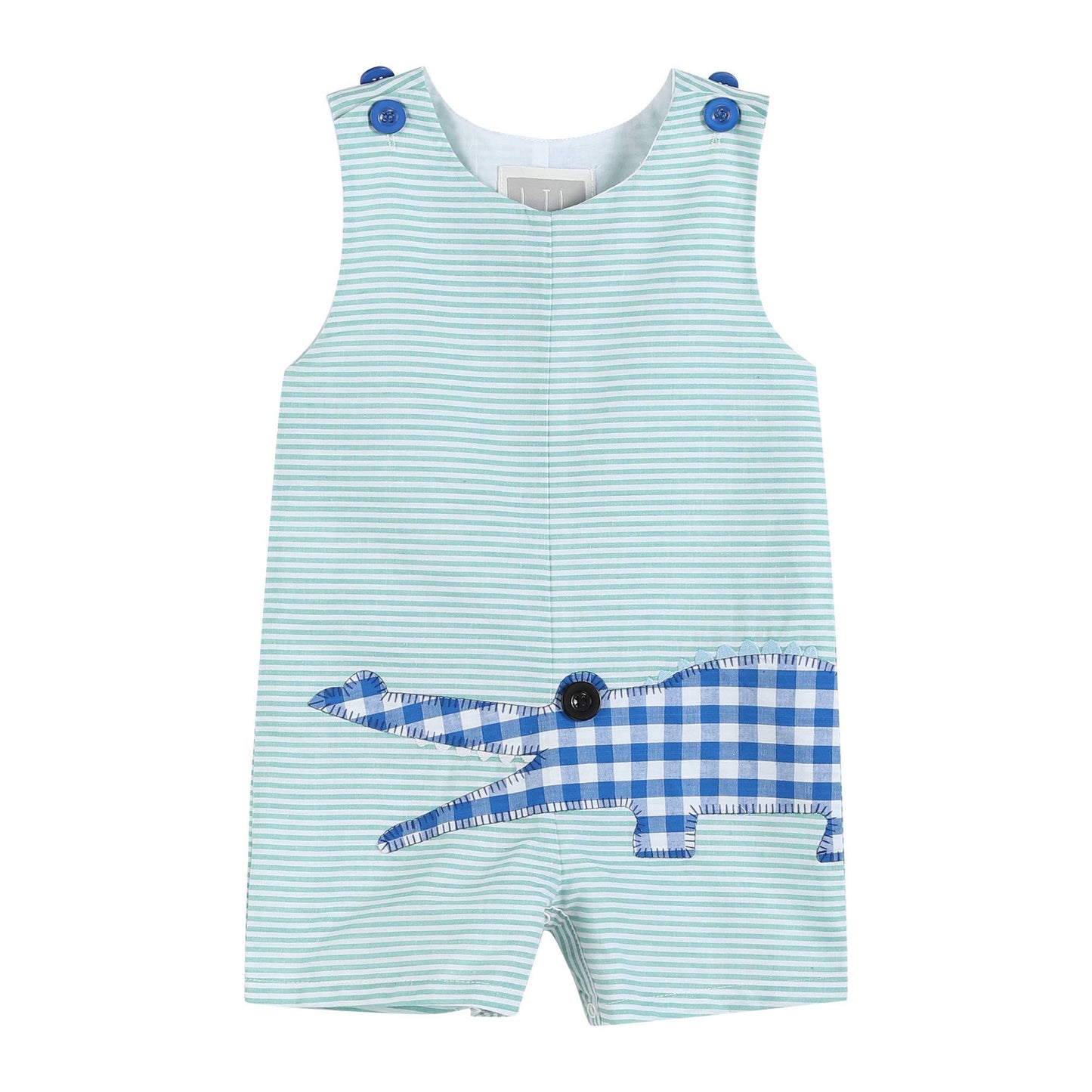 Aqua Striped Alligator Applique Shortalls