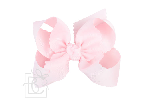 SCALLOPED EDGE BOW: Powder Pink / 5.5" Extra Large - 2.25" Ribbon on Alligator Clip