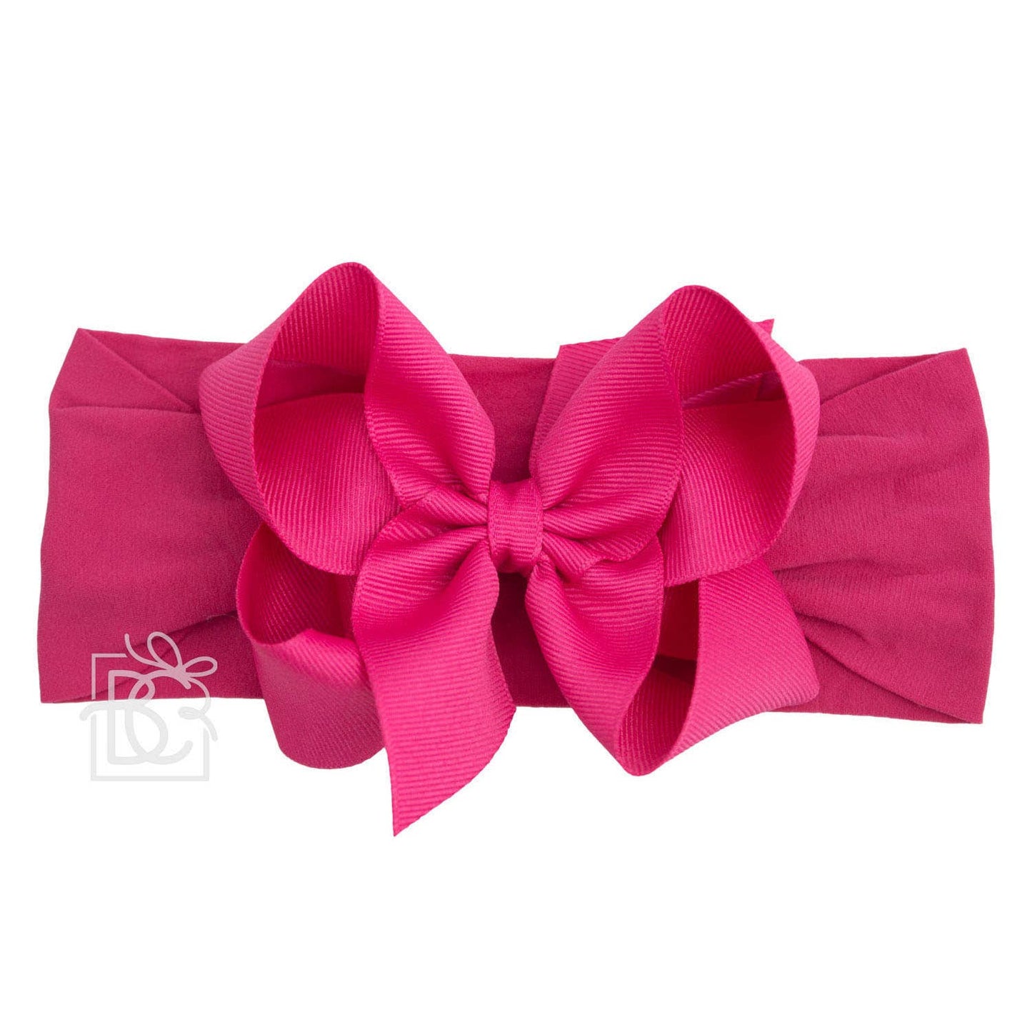 WIDE PANTYHOSE HEADBAND W/CLASSIC GROSGRAIN BOW: FUCSHIA / 3+ Months / 4.5" Large