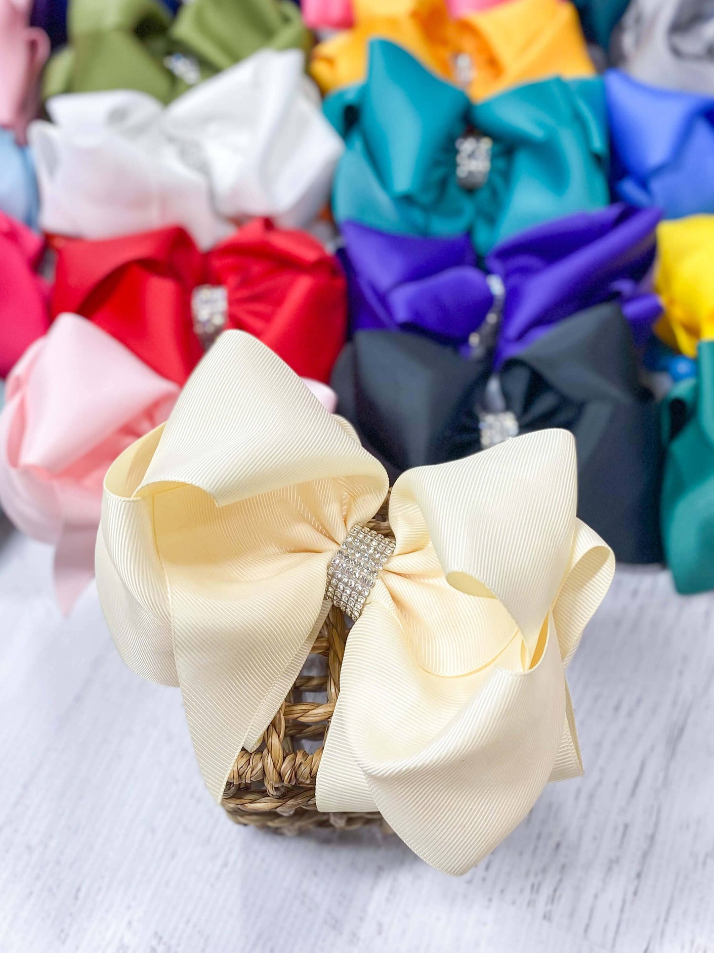 Oversize Rhinestone Hair Bows - French Clip - 5.5": Orange