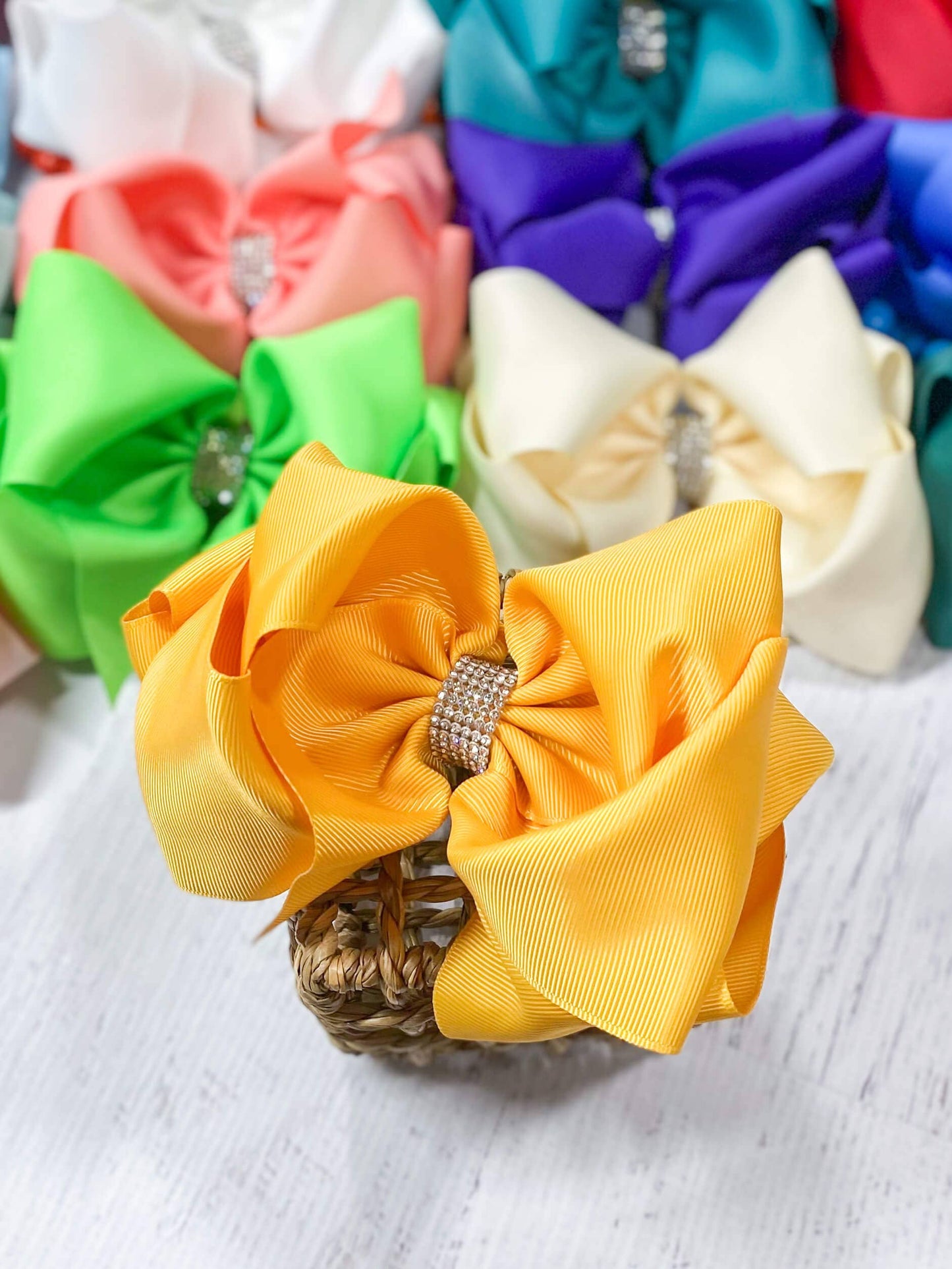 Oversize Rhinestone Hair Bows - French Clip - 5.5": Orange