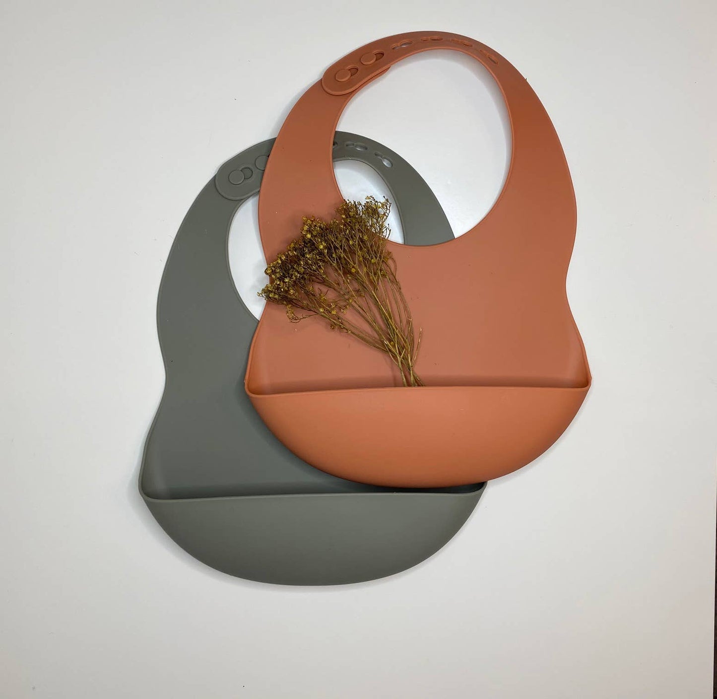 Baby Bibs, Toddler Bibs - Silicone Bibs (2 pack): Sage and Spiced Pumpkin