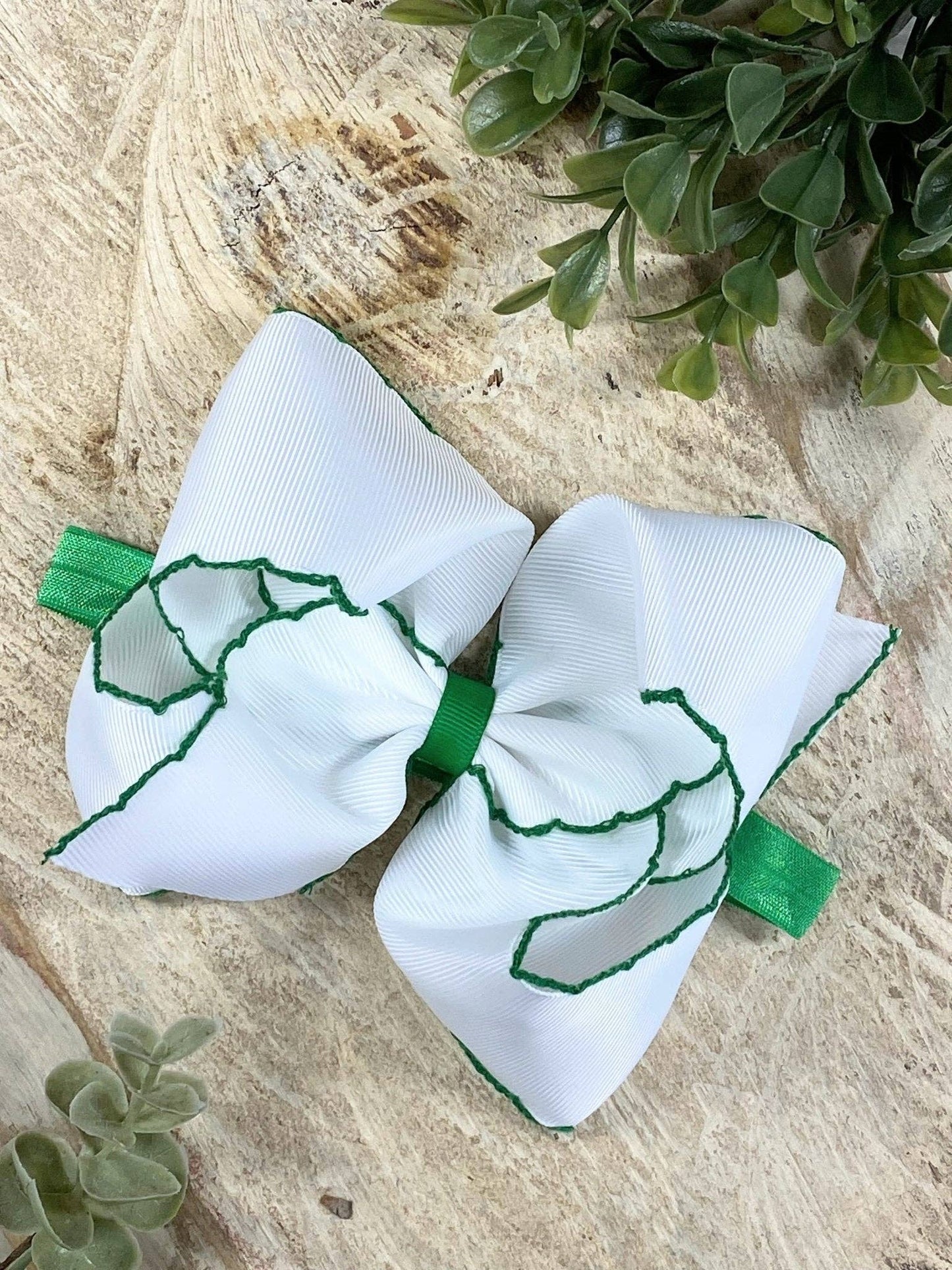 5" Classic Moonstitch Boutique Bows Girls Hair Accessories | Clip or Headband: Purple with White Moonstitch / Hair Bow on Clip