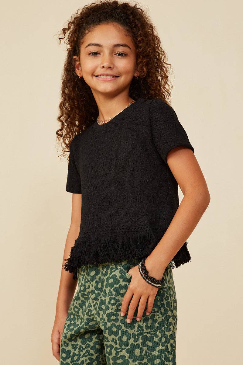 Girls Fringed Tassel Hem Textured Knit Top - 4 Pack: Black / Pack