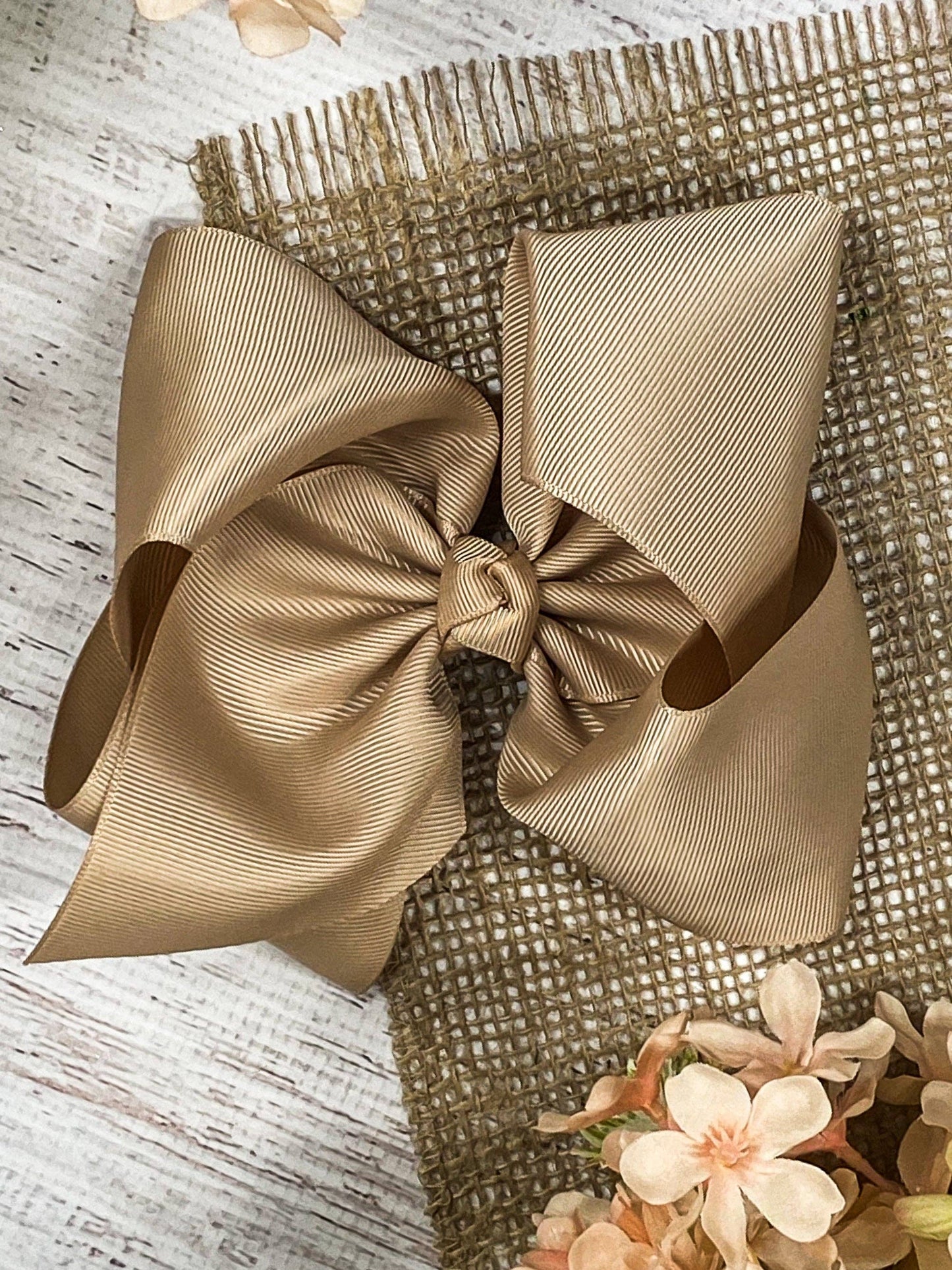 Texas Size Grosgrain Hair Bow - Alligator Clip - 6.5": Oatmeal