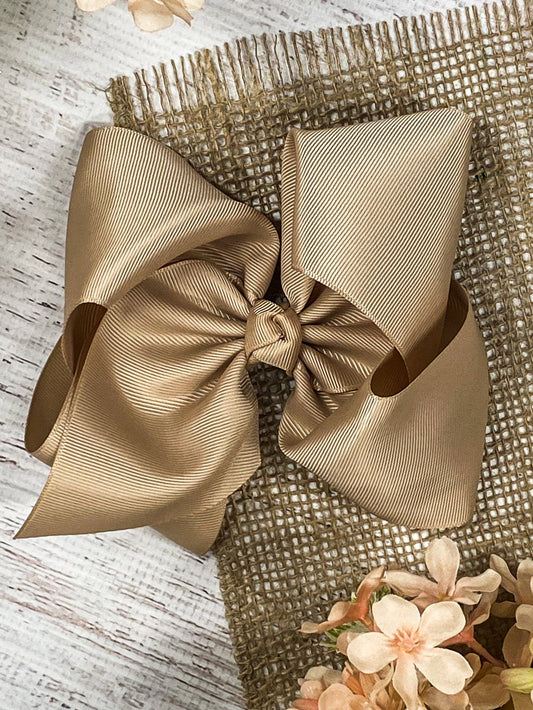 Texas Size Grosgrain Hair Bow - Alligator Clip - 6.5": Oatmeal