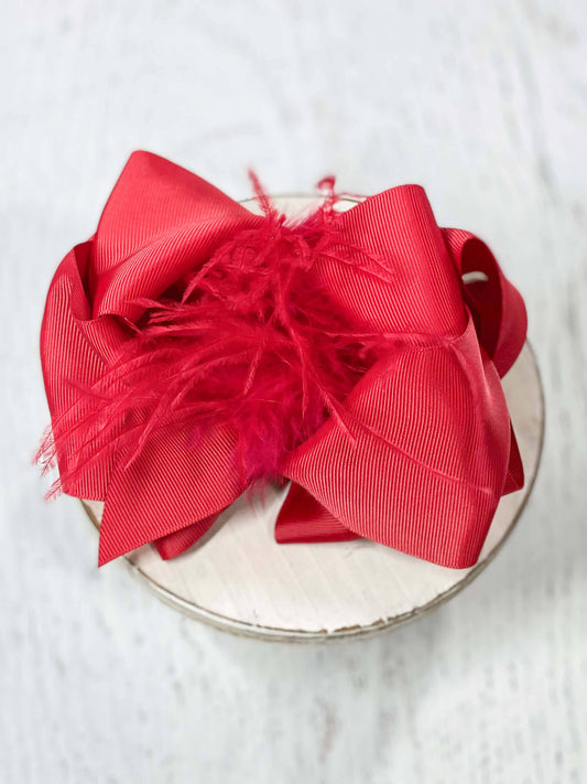 Texas Size Ostrich Puff Looped Knot Hair Bow: Red